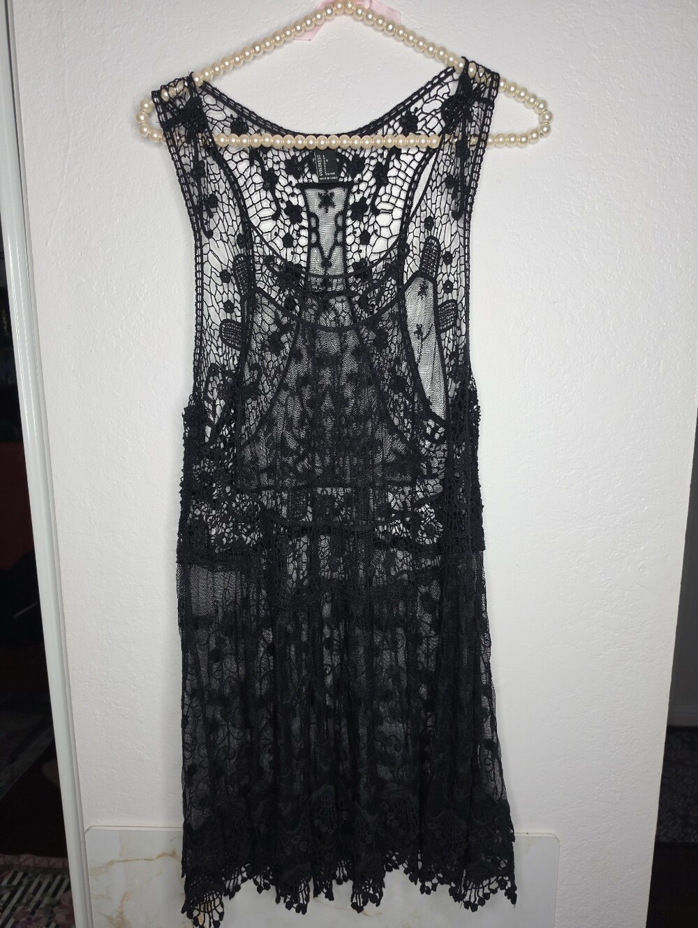Forever 21 sheer black crochet lace tunic mini dress